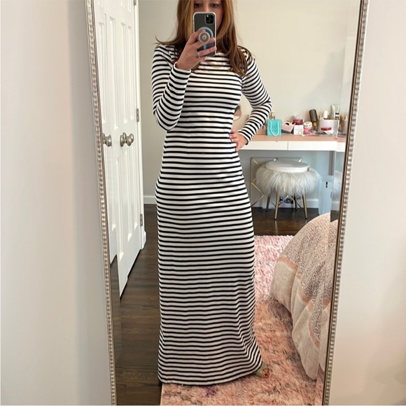J.Crew Collection Maxi Dress Striped Navy White Long Sleeve Knit Cotton 4 - Picture 15 of 15